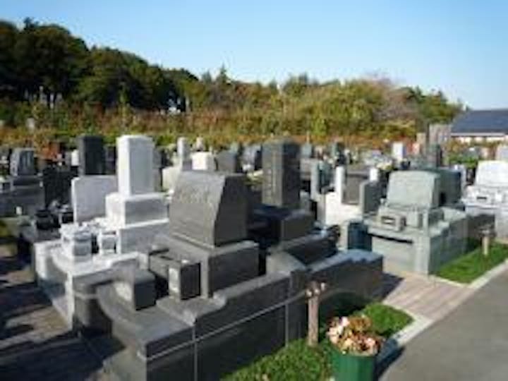 様々な種類の墓石が並ぶ園内